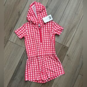 NWT Girls Crown & Ivy Checkered Hooded Swim Coverup Romper - Size 5